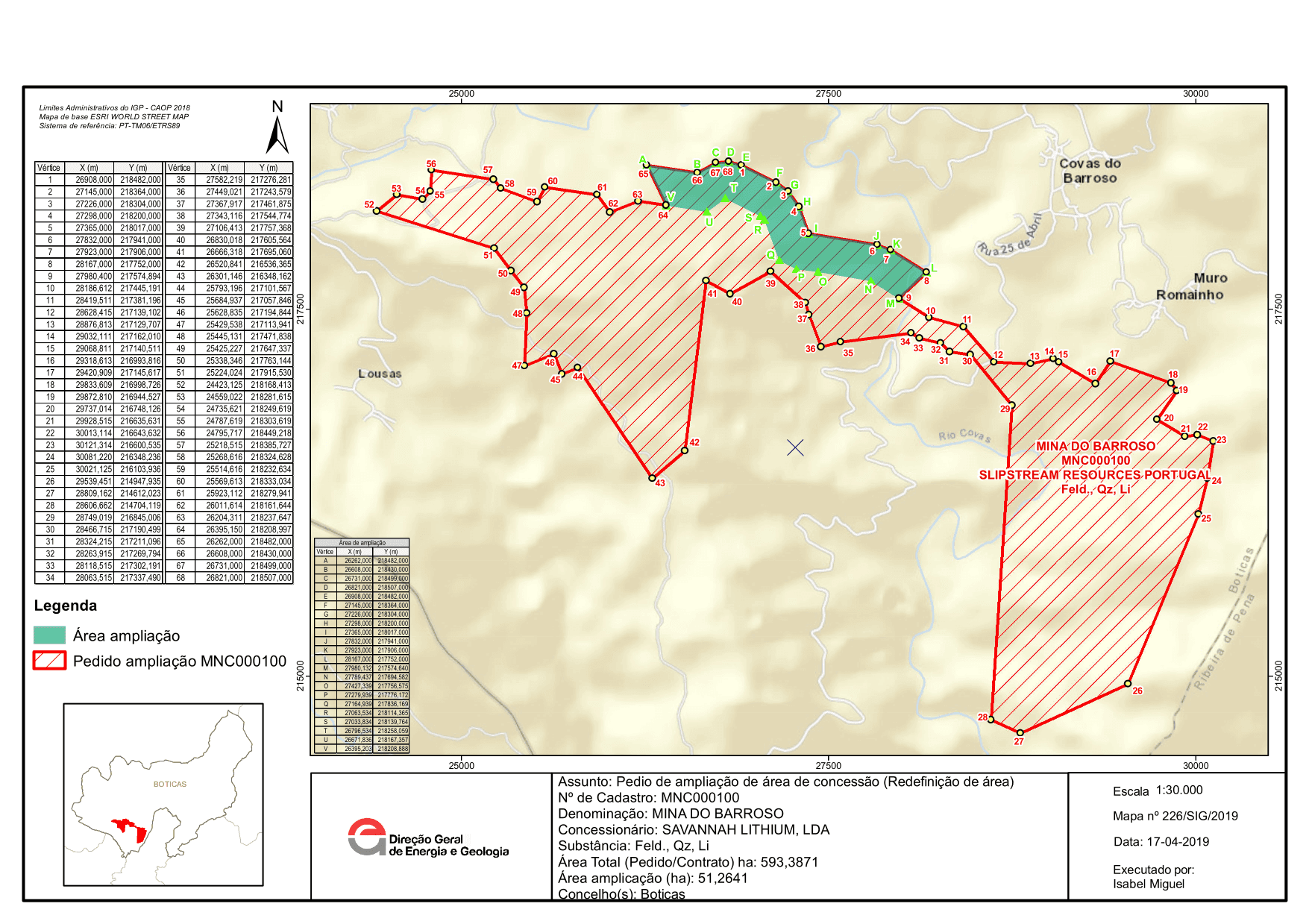Mapa do pedido de ampliação de concessão